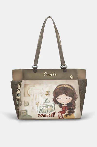 Borsa shopper Anekke con doppi manici e stampa decorativa frontale VERDE TU | Giò Fashion