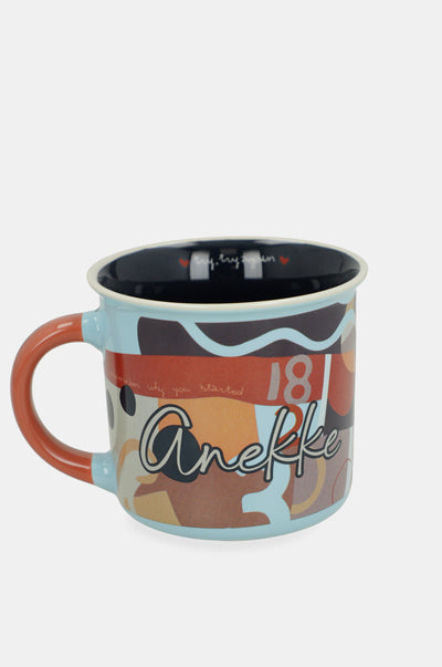 Tazza Anekke in ceramica con manico decorato design grafico illustrato AZZURRO TU | Giò Fashion