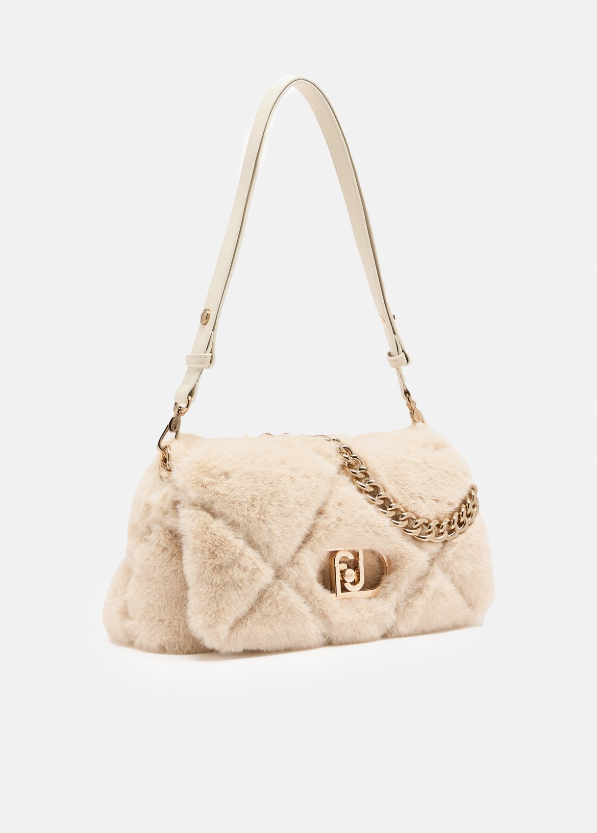 Borsa Liu Jo Puffy effetto pelliccia trapuntata con catena dorata Beige TU | Giò Fashion