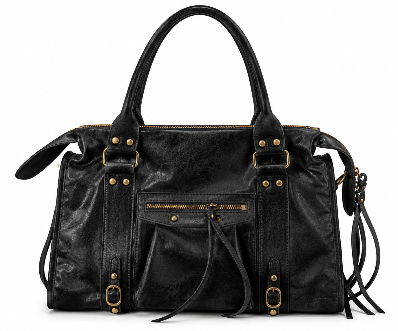 Borsa a Mano in Pelle Effetto Vintage con Borchie e Tracolla