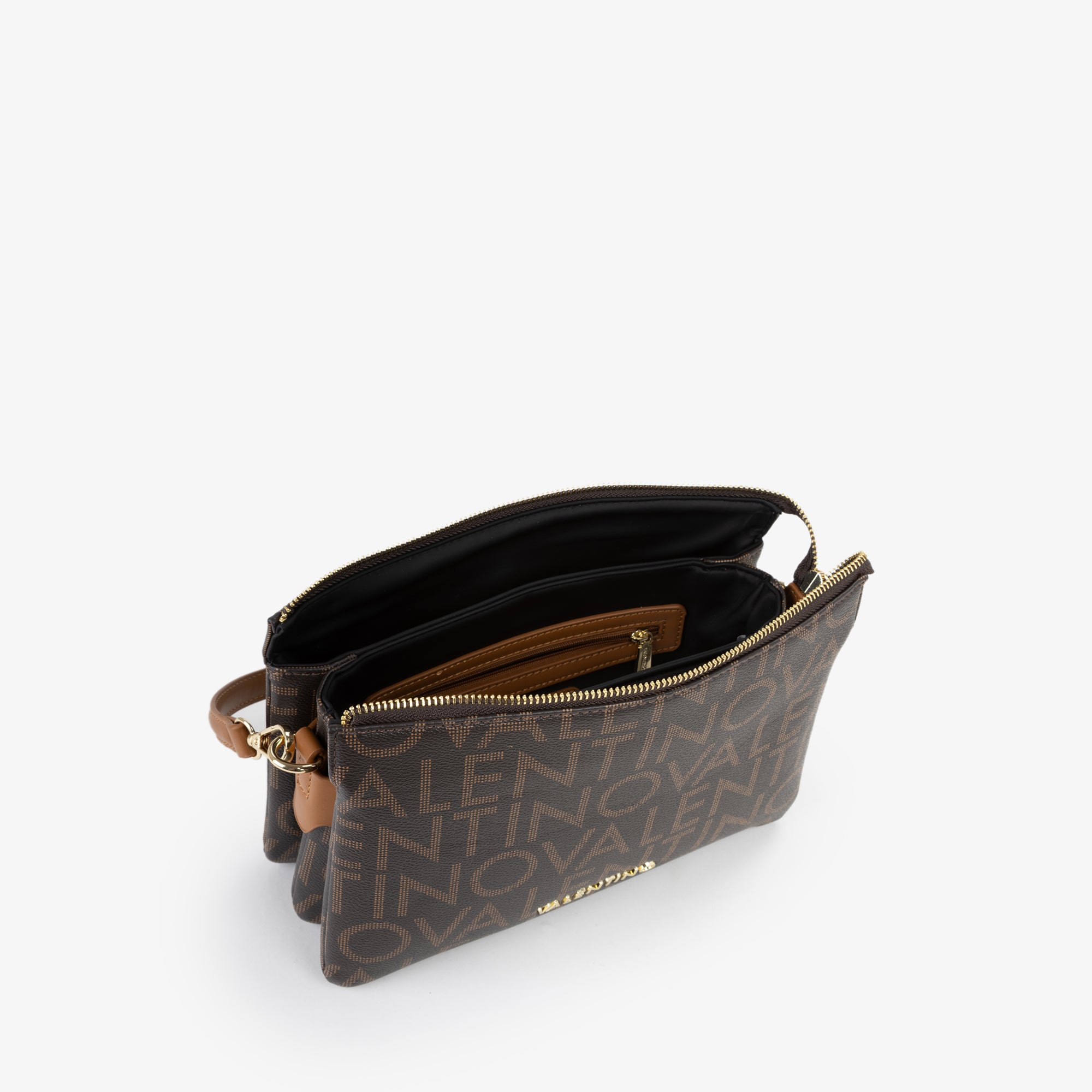 Borsa a spalla donna Mario Valentino con stampa logo integrale e tracolla ampia regolabile Marrone TU | Giò Fashion