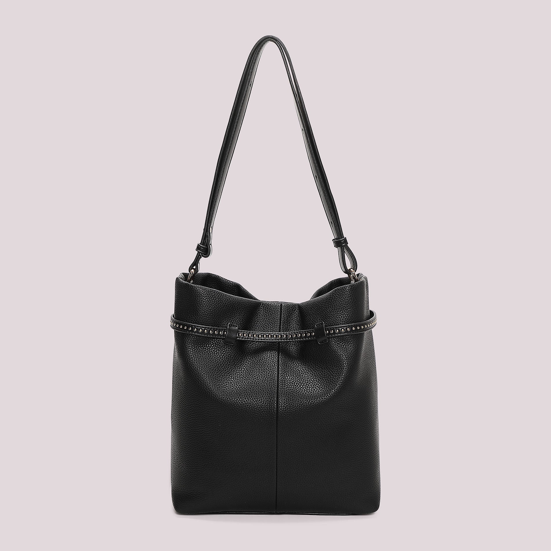 Borsa a spalla Mimi Mua capiente con dettaglio cintura borchiata Nero TU | Giò Fashion