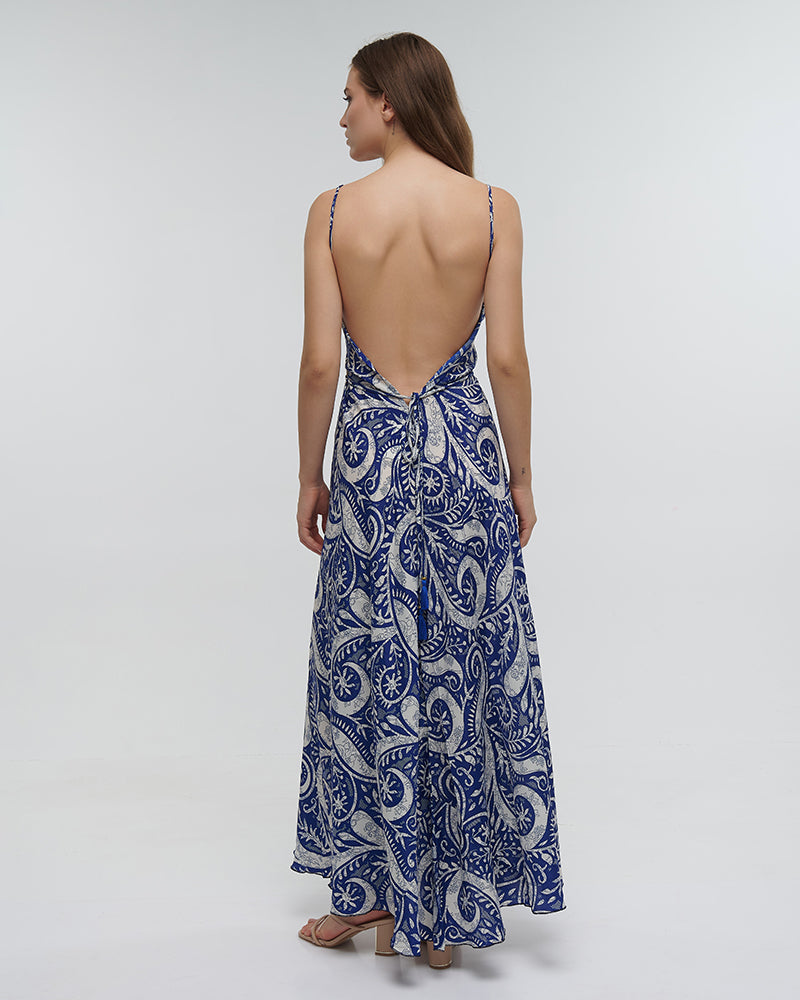 Ble Resort Collection Abito Lungo con Stampa e Schiena Scoperta