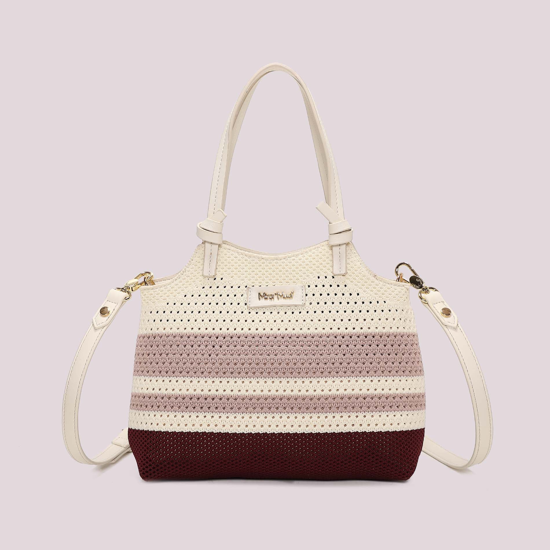 Borsa a spalla Mimi Mua in tessuto lavorato con doppi manici e tracolla removibile CICLAMINO TU | Giò Fashion
