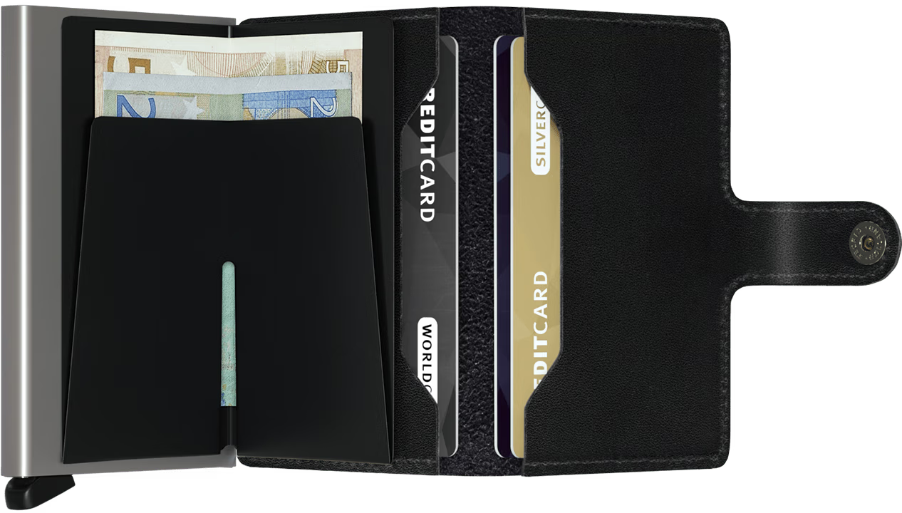 Portafoglio Secrid Miniwallet in pelle con protezione RFID e chiusura a bottone