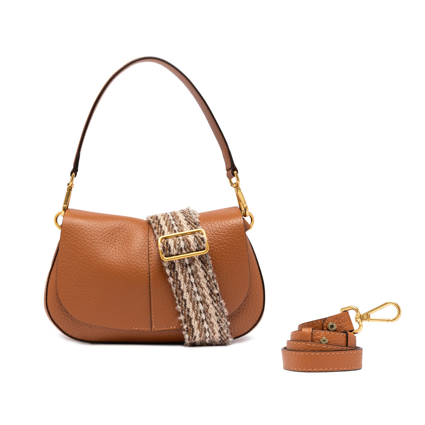 Borsa Gianni Chiarini Helena Round in pelle con doppia tracolla CUOIO TU | Giò Fashion