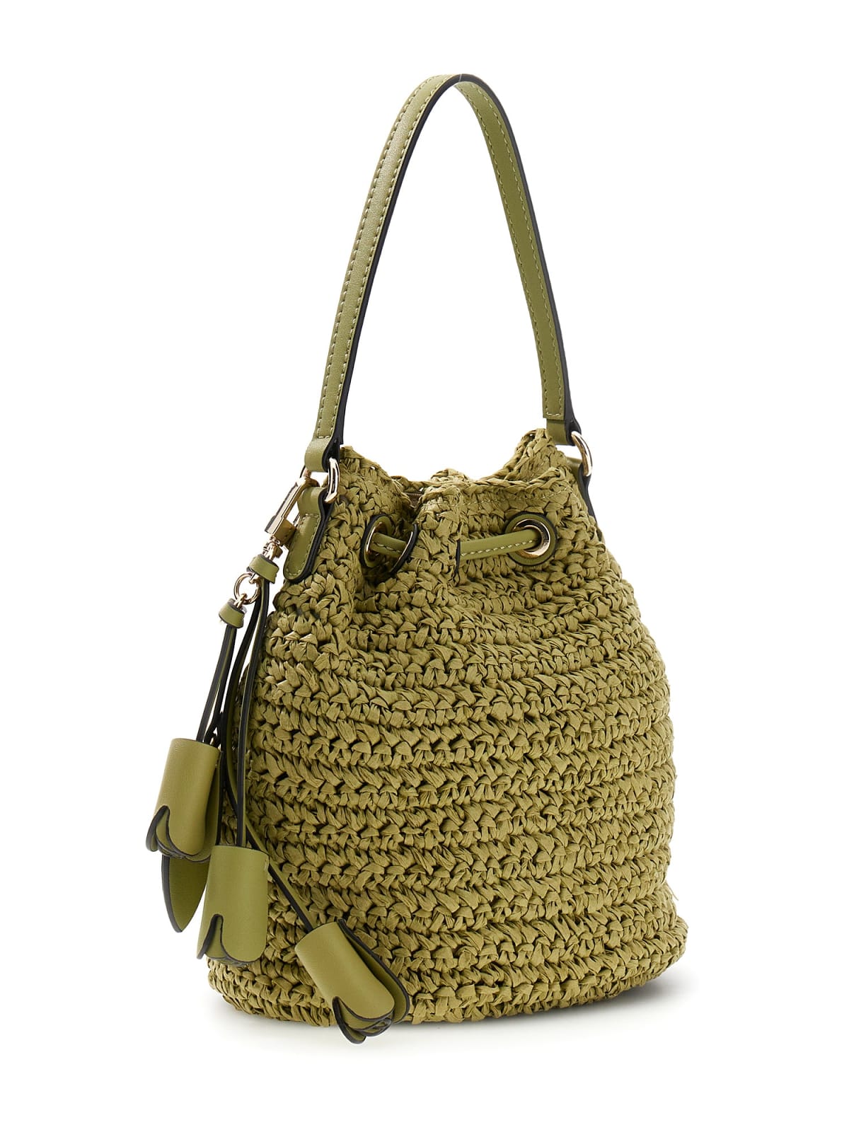 Borsa secchiello Guess donna intrecciata con logo e charm OLIVA TU | Giò Fashion