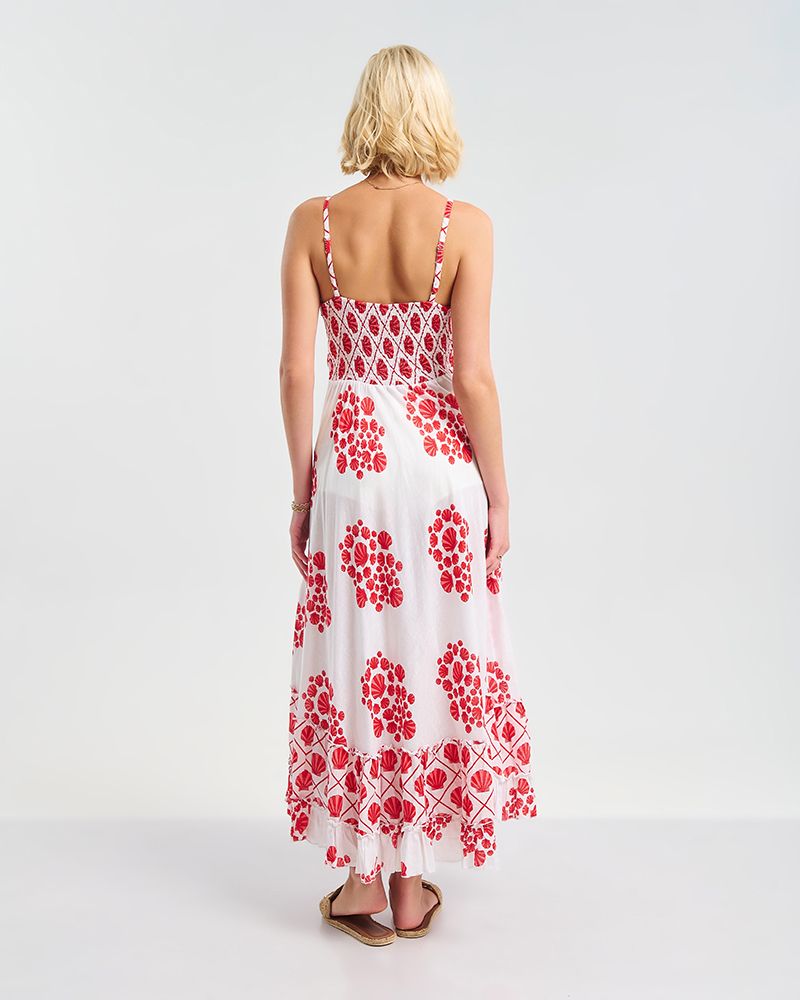 Ble Resort Collection Abito Lungo con Spallini con Conchiglie Rosse