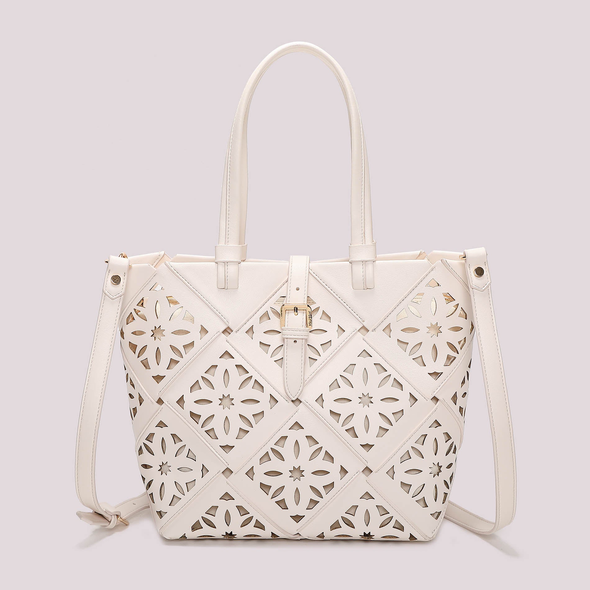 Borsa tote donna Mimi Mua traforata con manici lunghi e tracolla Bianco TU | Giò Fashion