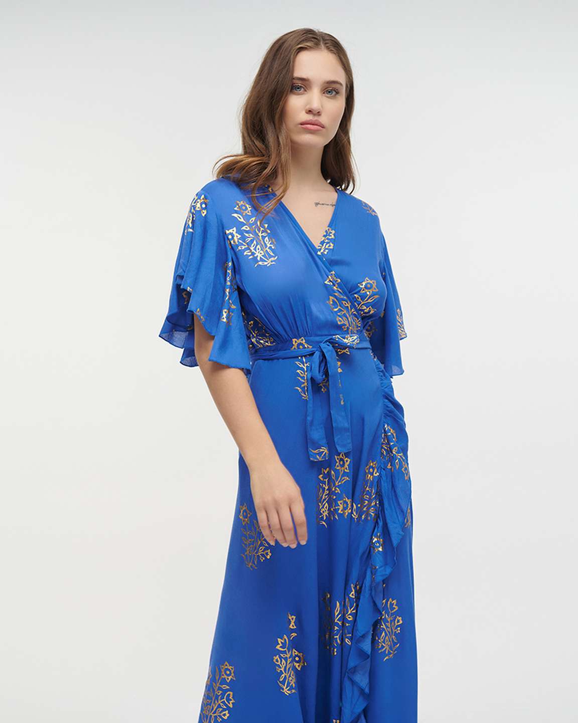 Ble Resort Collection Abito Lungo a Portafoglio a Maniche Corte con Stampe