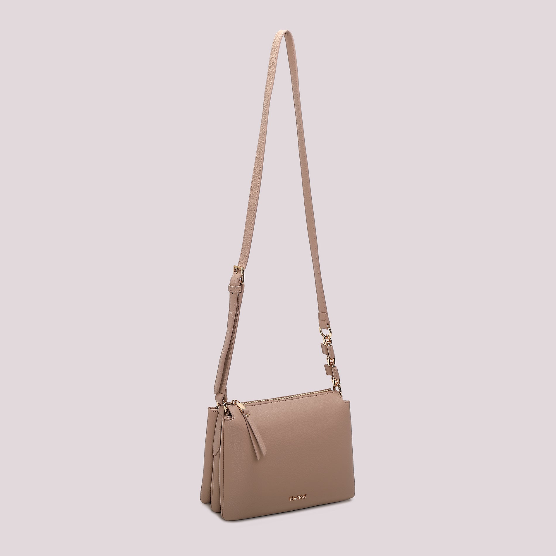 Borsa tracolla Mimi Mua minimal con zip e dettaglio catena Nude TU | Giò Fashion