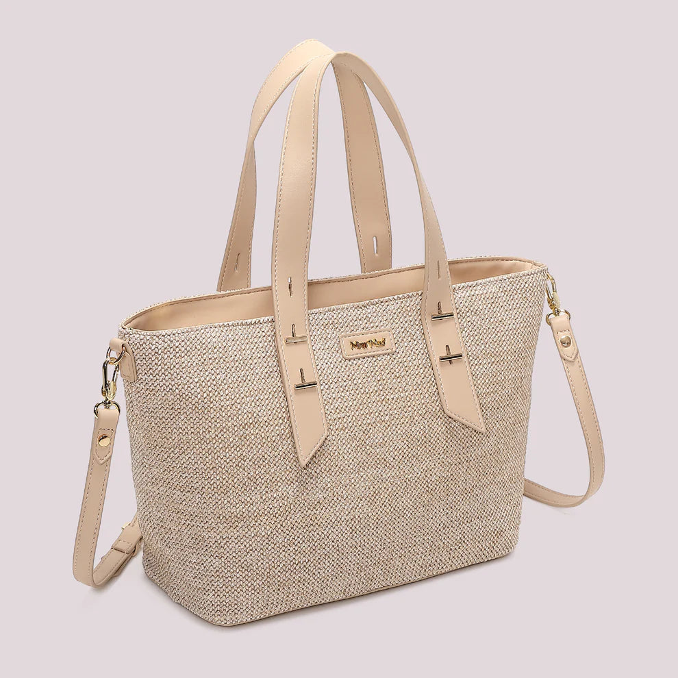 Borsa Donna Mimi Mua Shopping con Tracolla e Doppi Manici Design Intrecciato Beige TU | Giò Fashion