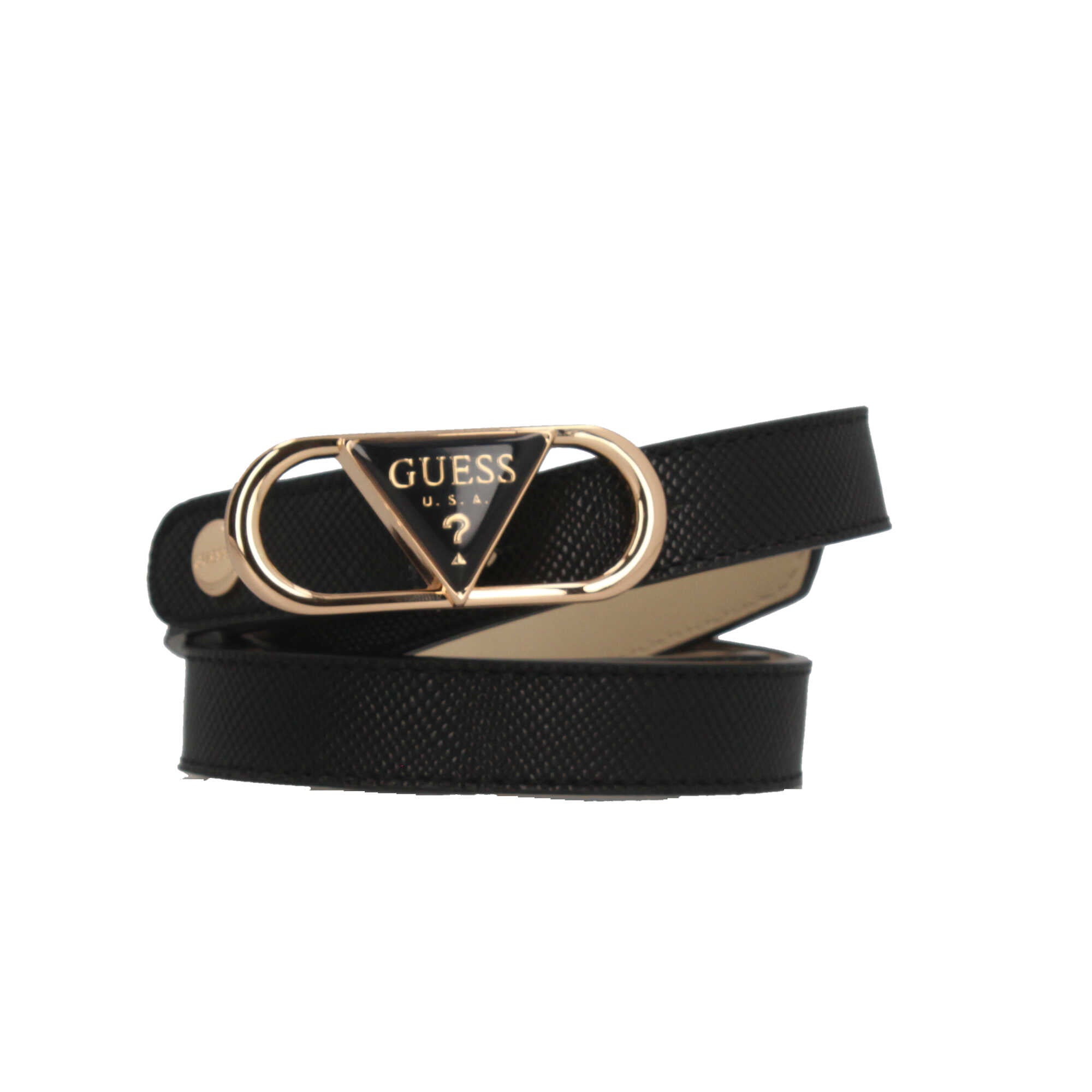 Cintura Guess con fibbia logo triangolare dorata Nero M | Giò Fashion