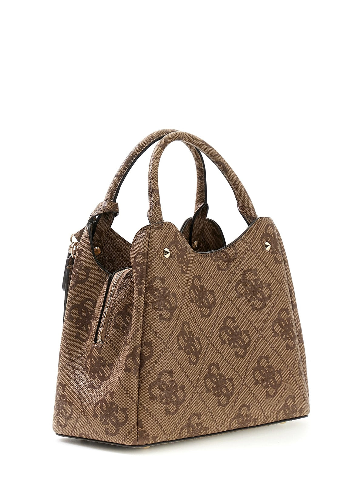 Borsa a mano Guess donna logo all over con charm e manico rigido LATTE LOGO TU | Giò Fashion
