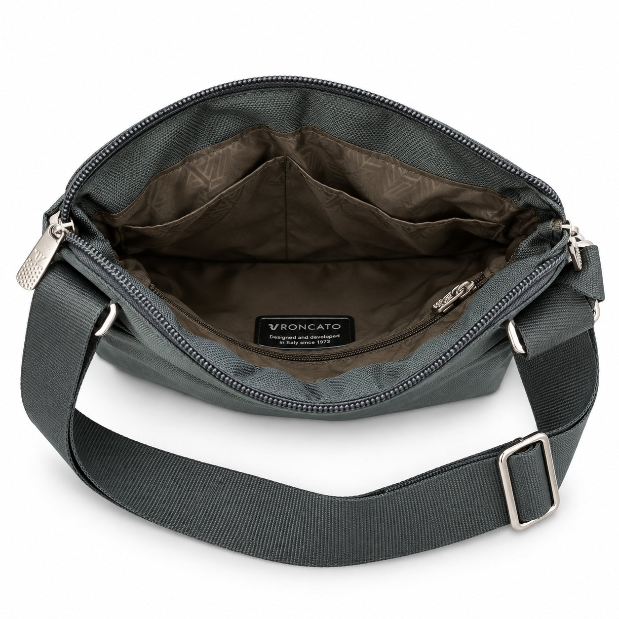 Borsello a tracolla con tasche zip e tracolla regolabile