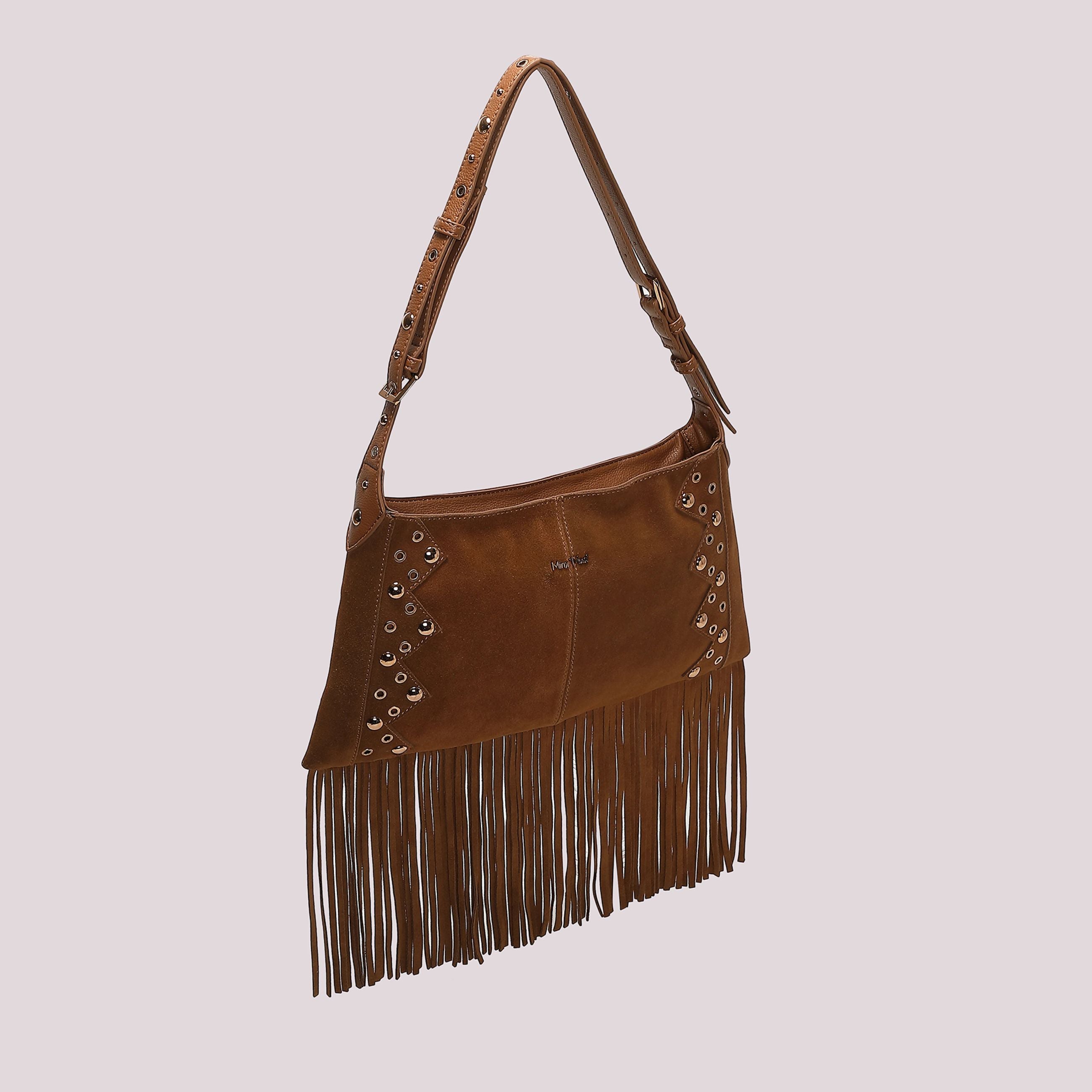 Mimi Muà Borsa a Tracolla Donna con Frange e Borchie – Borsa Casual Chic