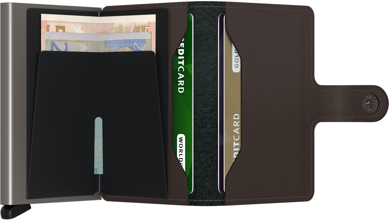 Portafoglio Secrid Miniwallet in pelle con protezione RFID e chiusura a bottone