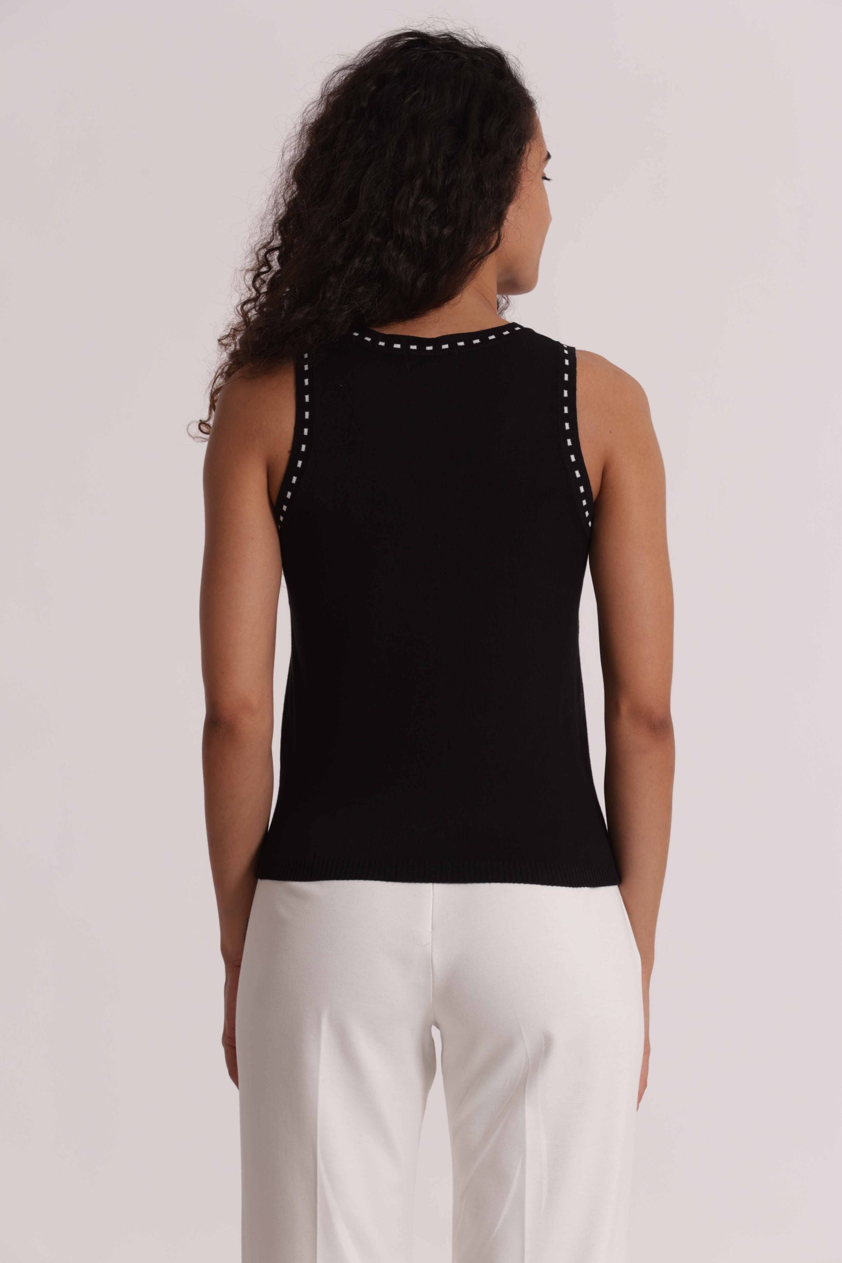 Mimi Mua top donna smanicato in maglia con dettagli a contrasto Nero S | Giò Fashion