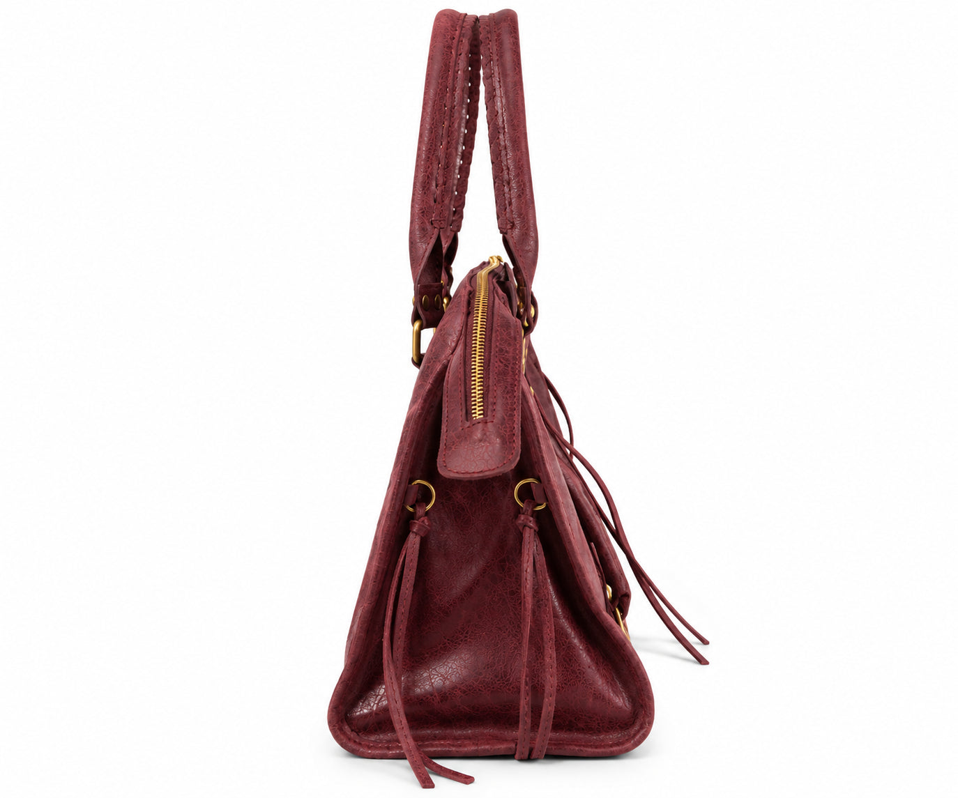 Borsa a Mano in Pelle Effetto Vintage con Borchie e Tracolla