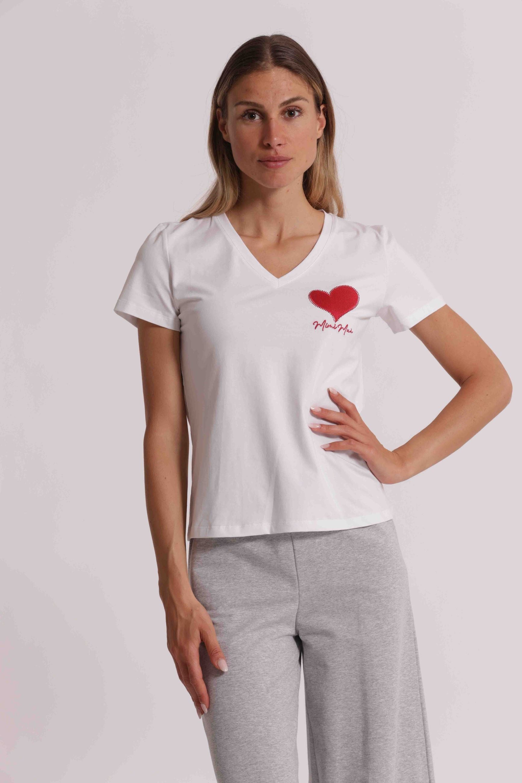T-shirt donna Mimi Mua con scollo a V e dettaglio grafico frontale