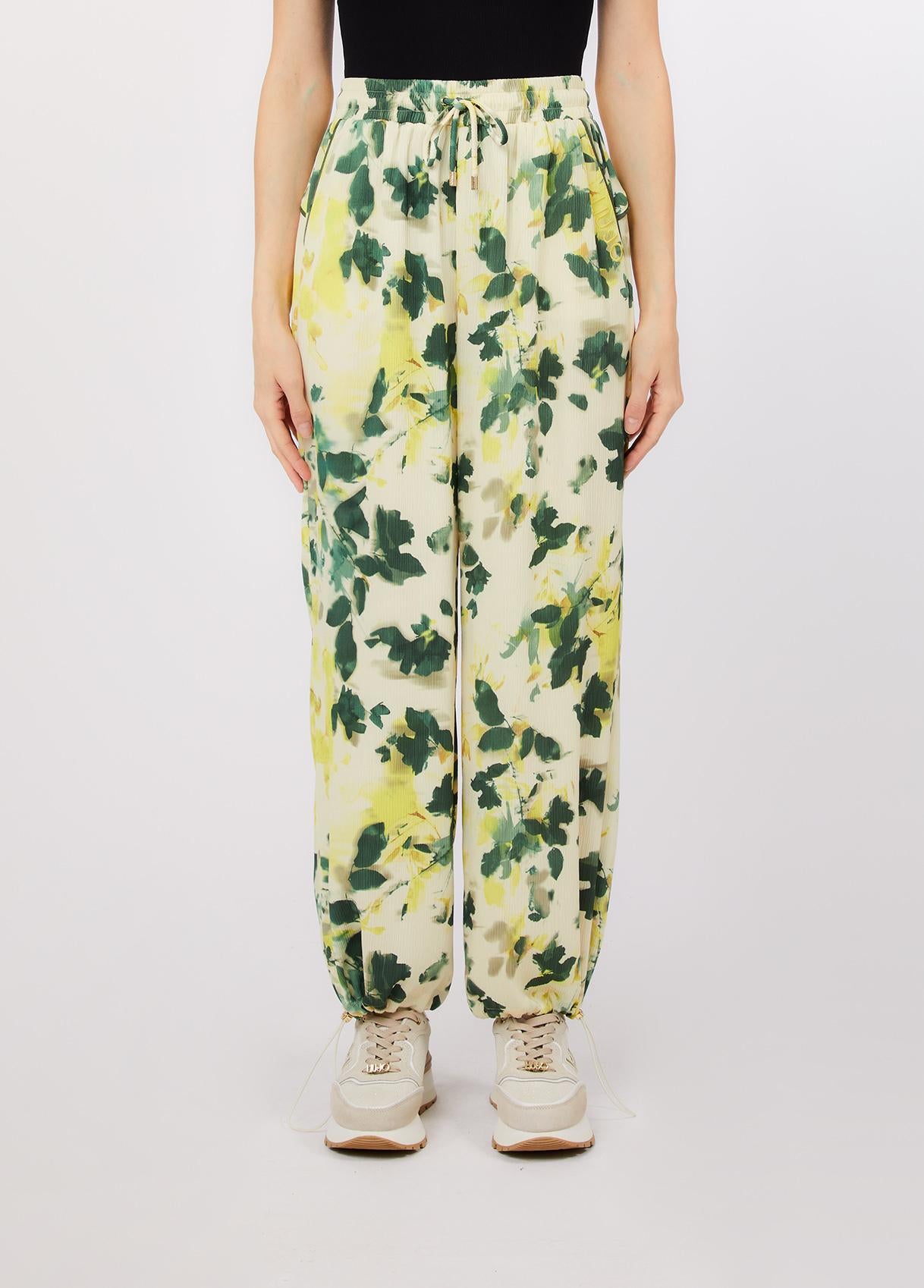 Pantaloni Liu Jo donna con stampa floreale e coulisse in vita Verde XS | Giò Fashion