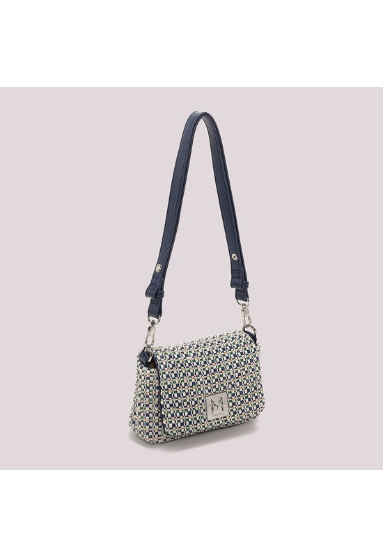 Mimi Mua borsa a spalla compatta in tessuto intrecciato con tracolla BLU TU | Giò Fashion