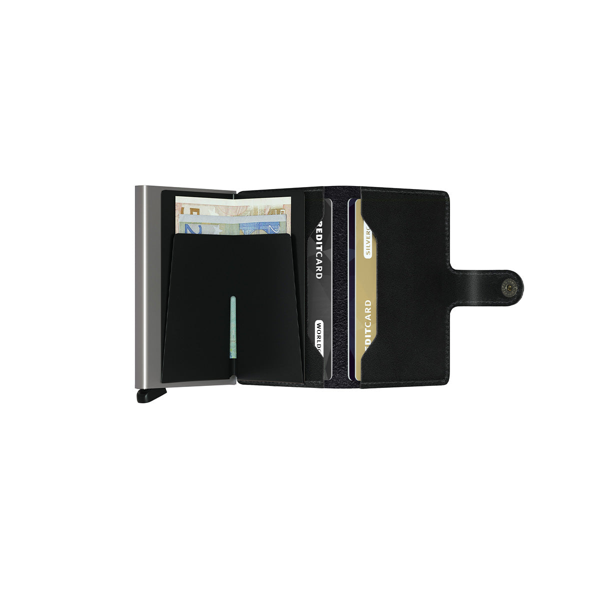 Portafoglio Secrid Miniwallet in pelle con protezione RFID e chiusura a bottone