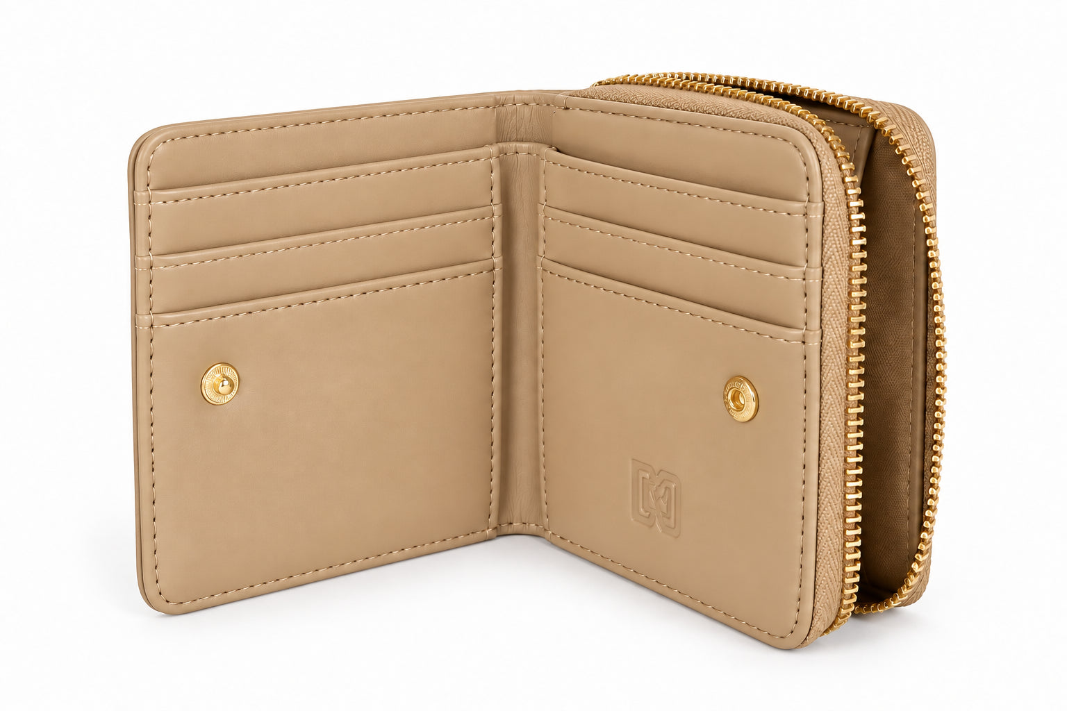 Portafoglio piccolo con maxi logo dorato e scomparto con zip