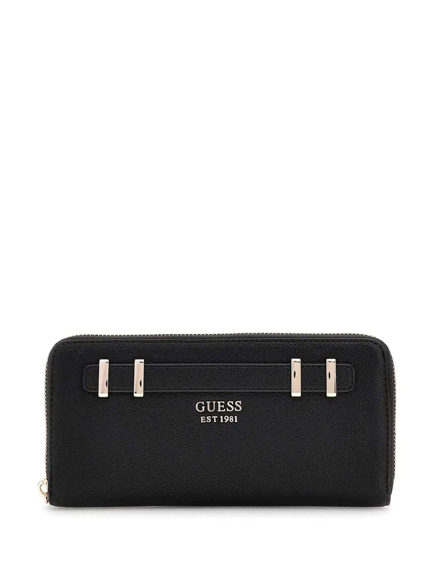 Portafoglio Guess con zip e dettagli metallici frontali NERO TU | Giò Fashion
