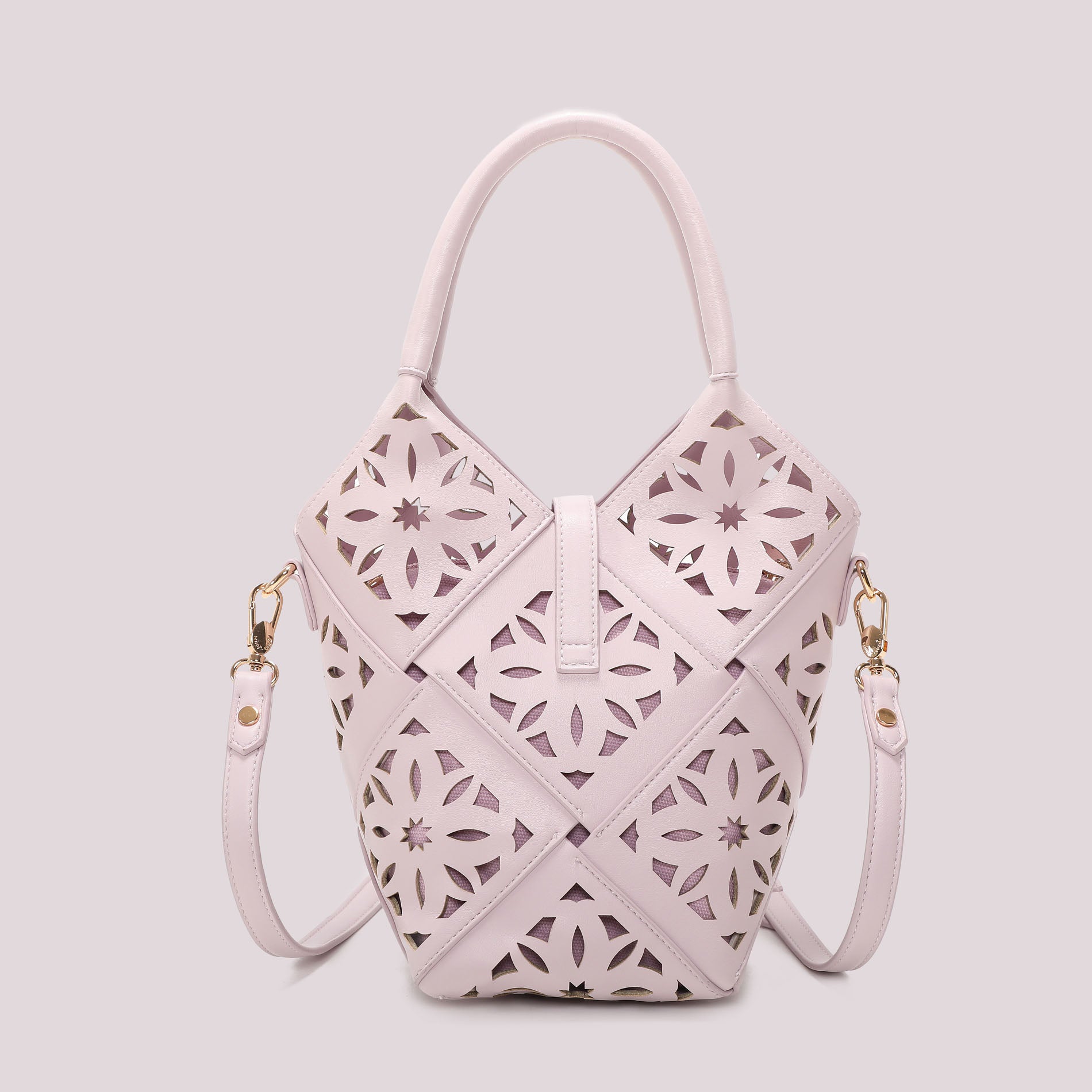 Borsa donna Mimi Mua traforata con manico e tracolla design geometrico Lilla TU | Giò Fashion