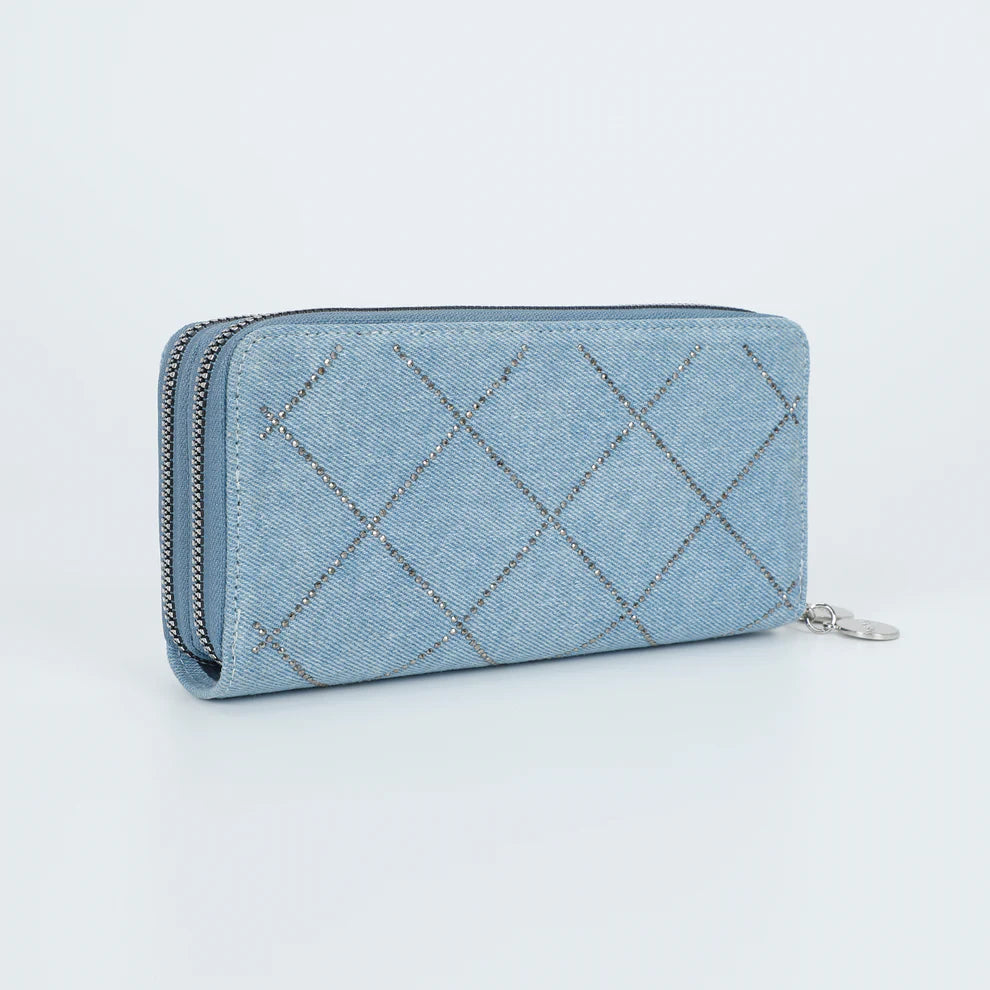 Portafoglio MIMI MUA in denim trapuntato con zip Blu TU | Giò Fashion
