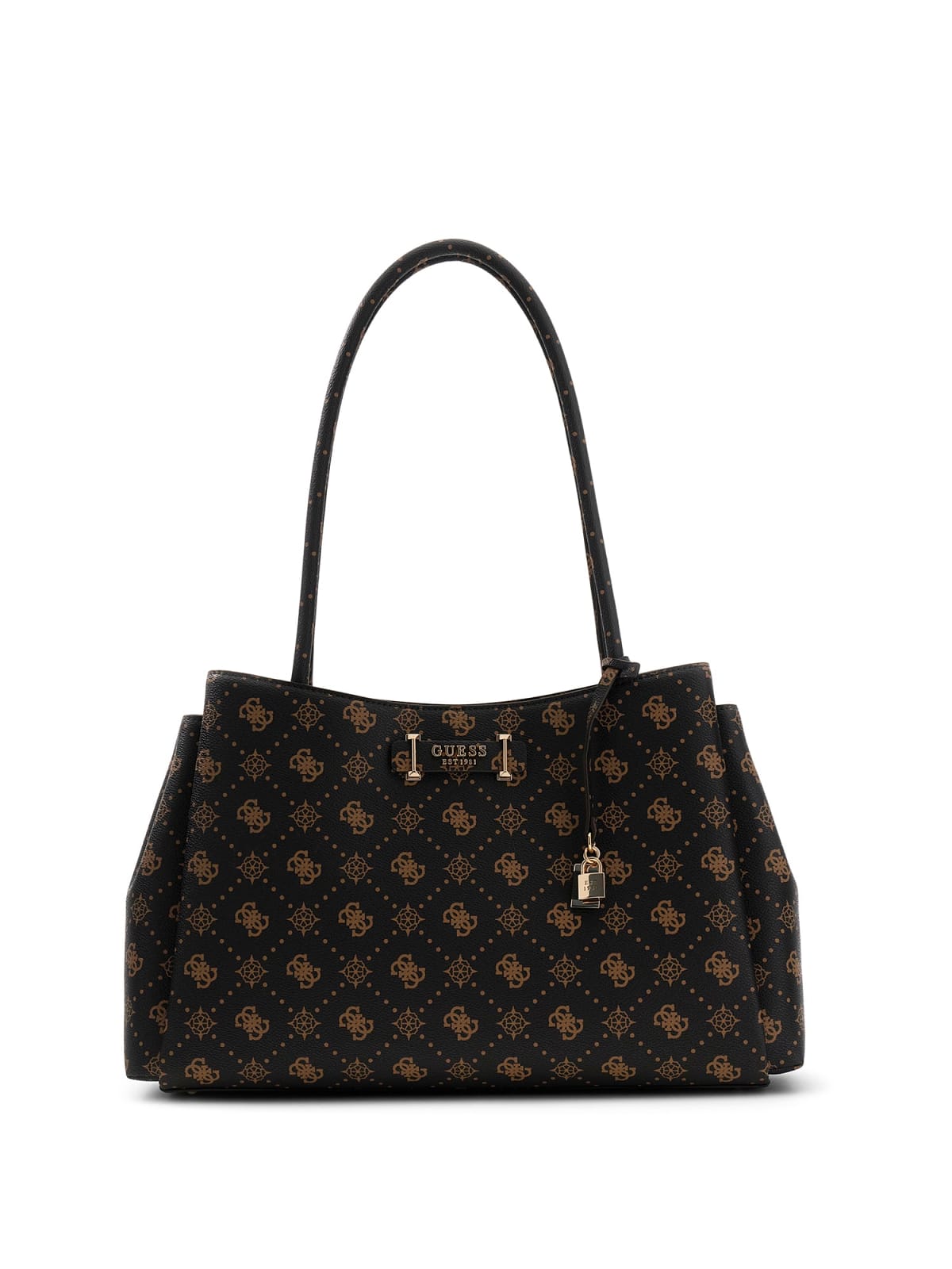 Borsa a spalla Guess donna logo all over con charm decorativo ESPRESSO LOGO TU | Giò Fashion
