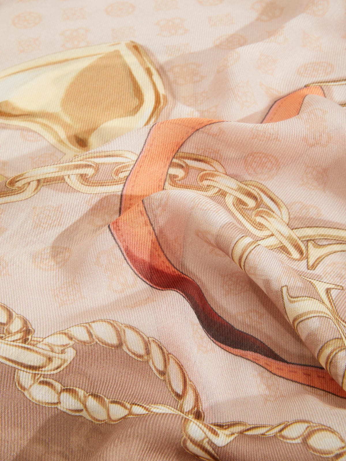 Foulard Guess donna con motivo catene e logo centrale TAUPE TU | Giò Fashion
