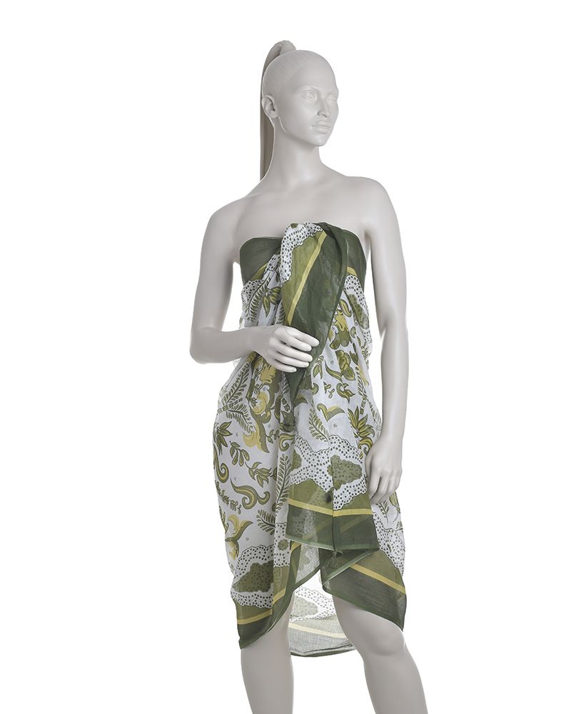 Ble Resort Collection Pareo in Verde e Bianco con Nappine
