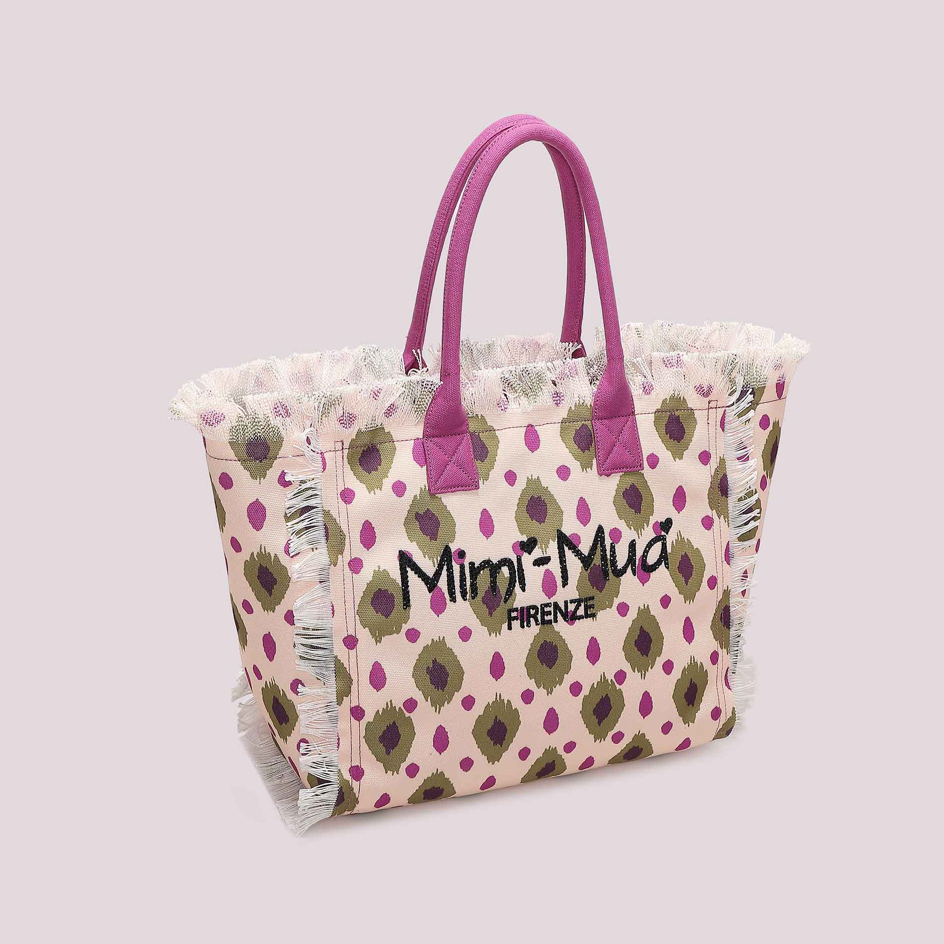 Borsa shopping donna Mimi Mua Firenze in tessuto con stampa e frange laterali BEIGE/VERDE MILITARE TU | Giò Fashion