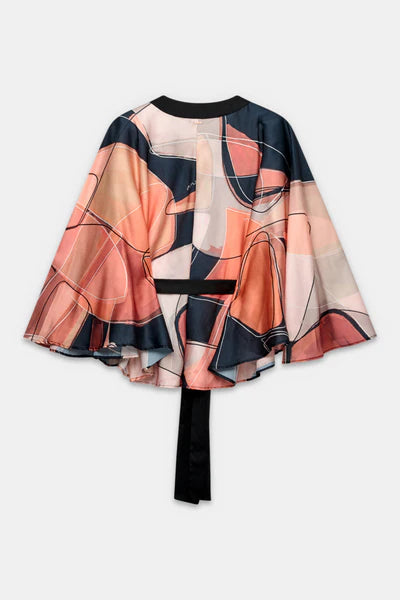 Anekke kimono donna con cintura e stampa artistica elegante Rosa TU | Giò Fashion
