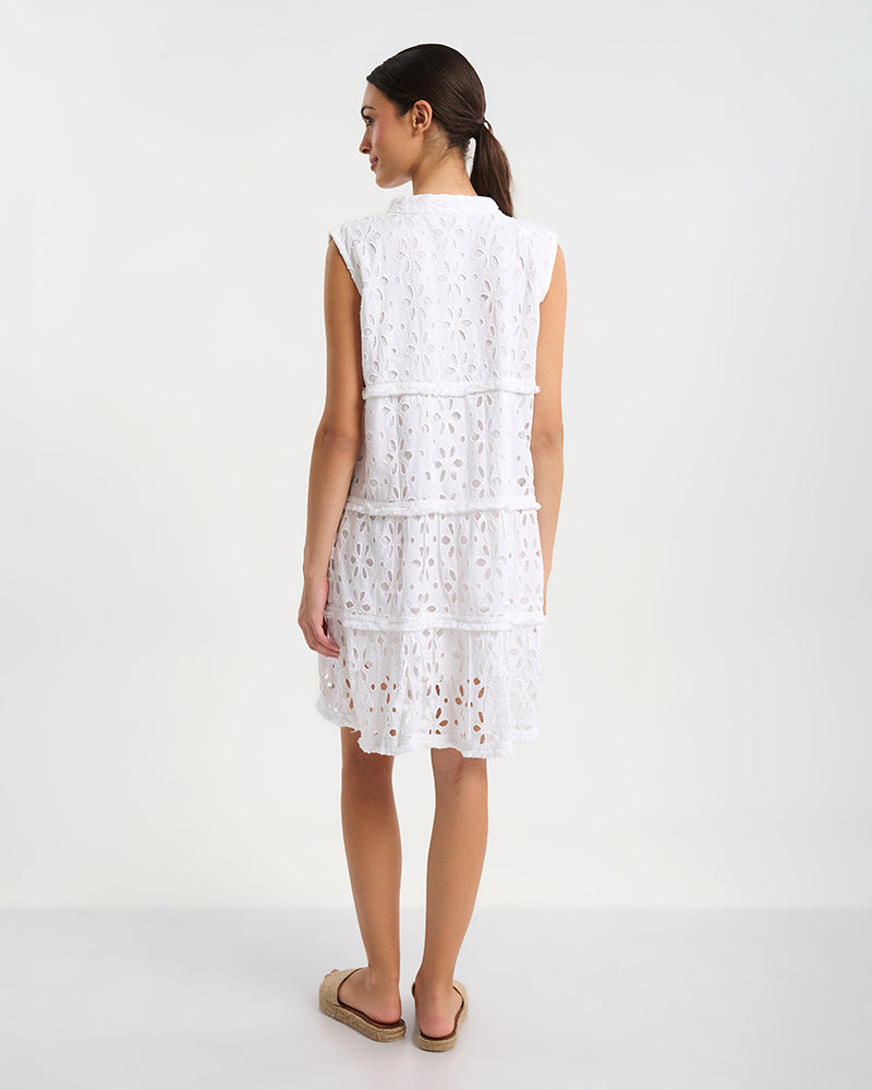Ble Resort Collection Abito Corto Senza Maniche in Pizzo Guipure