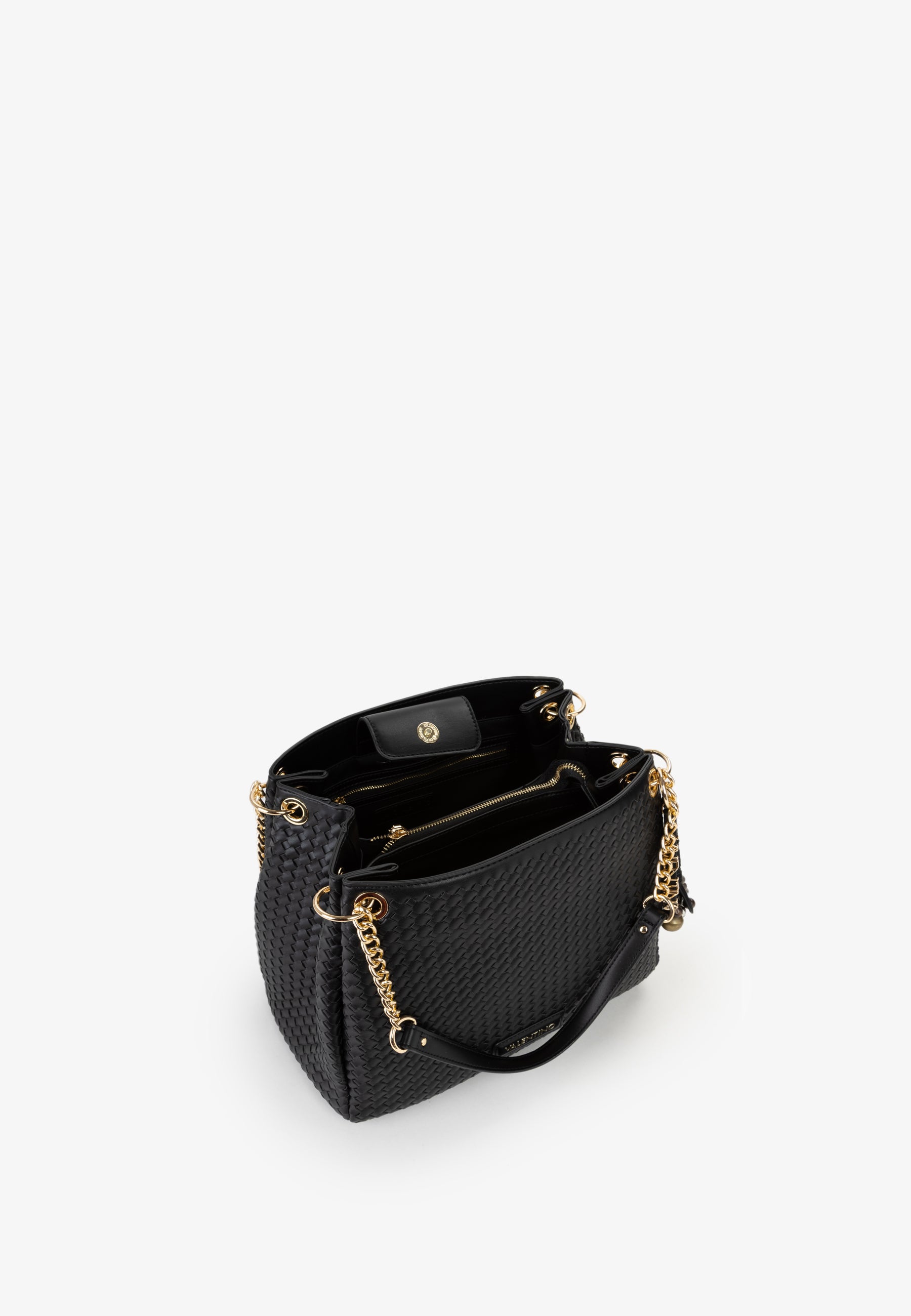 Borsa a spalla donna Mario Valentino intreccio elegante con catena e tracolla regolabile Nero TU | Giò Fashion
