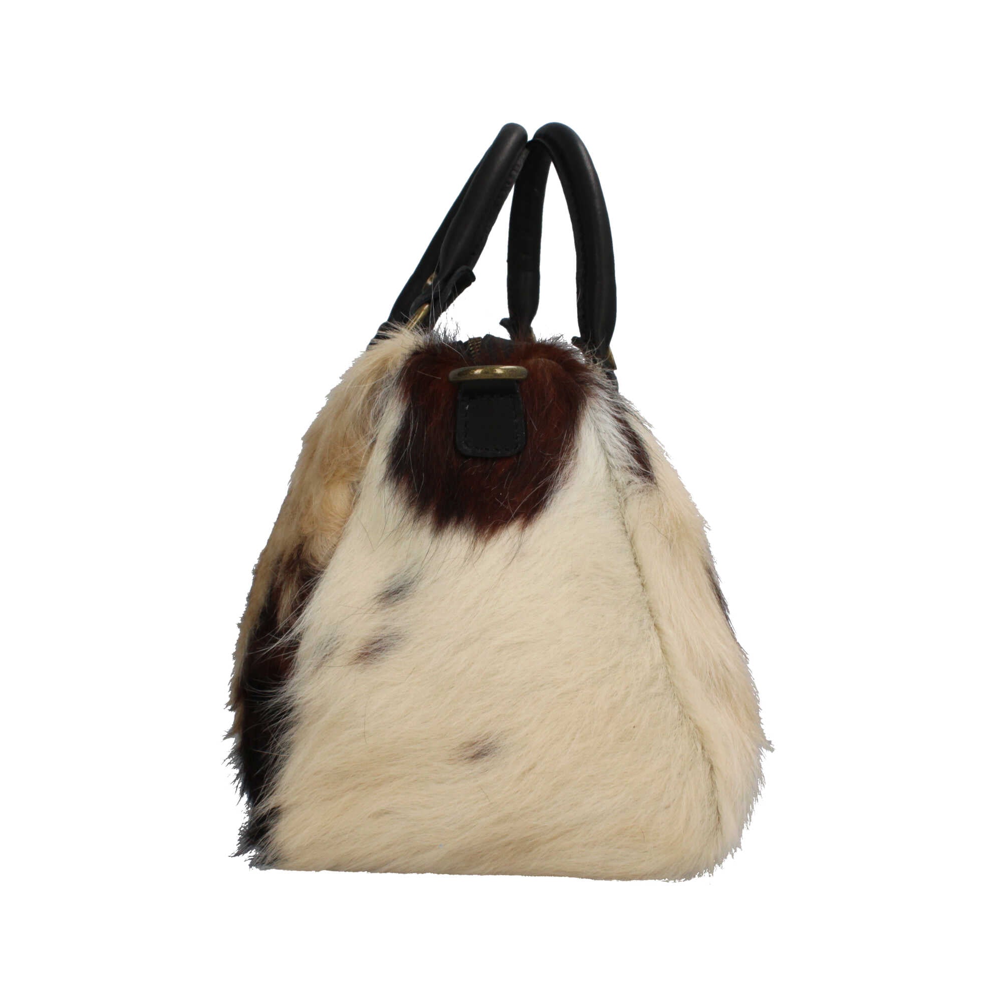 Borsa Made in Italy in pelle con pelo naturale manici rigidi e tracolla