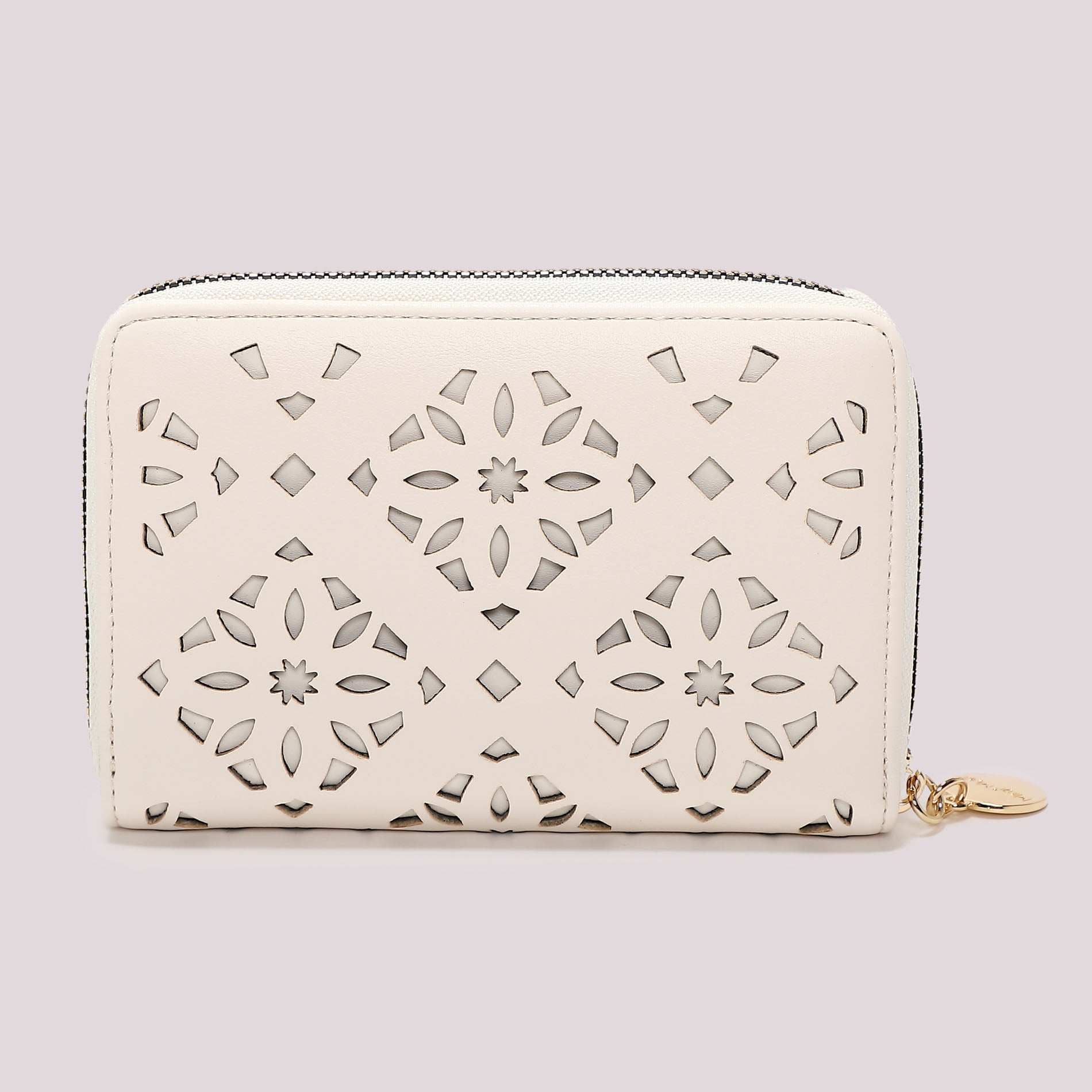 Portafoglio donna Mimi Mua zip around traforato con design decorativo elegante Bianco TU | Giò Fashion