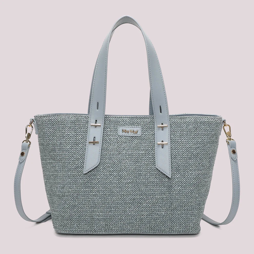 Borsa Donna Mimi Mua Shopping con Tracolla e Doppi Manici Design Intrecciato CELESTE TU | Giò Fashion