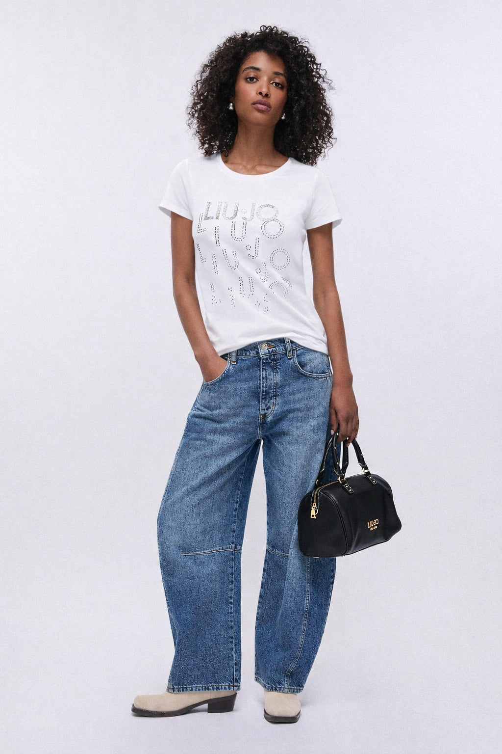 T-Shirt Liu Jo Donna con Logo Frontale Strass Bianca S | Giò Fashion