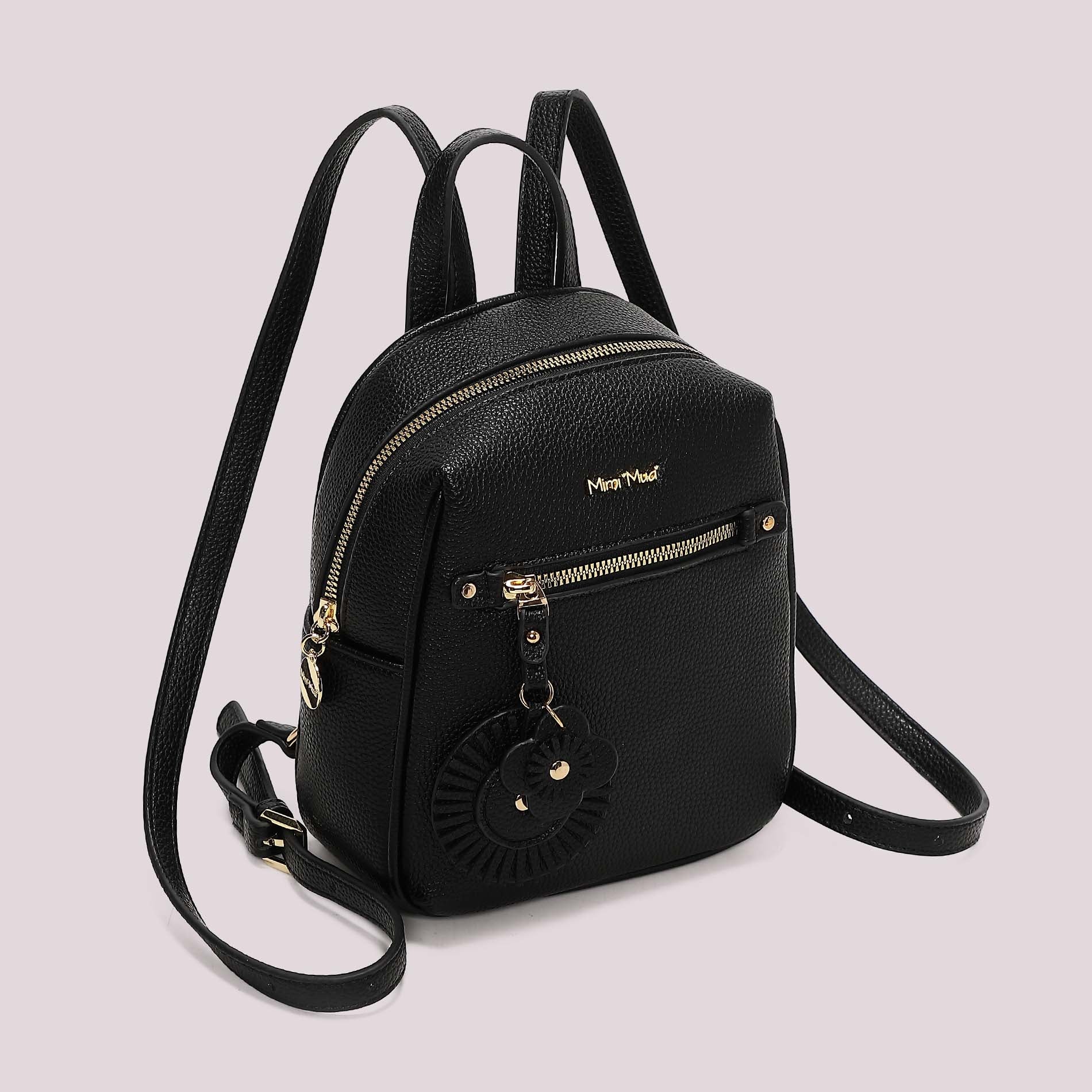 Zaino compatto donna rosso Mimi Mua con charm floreale e tasca zip Nero TU | Giò Fashion