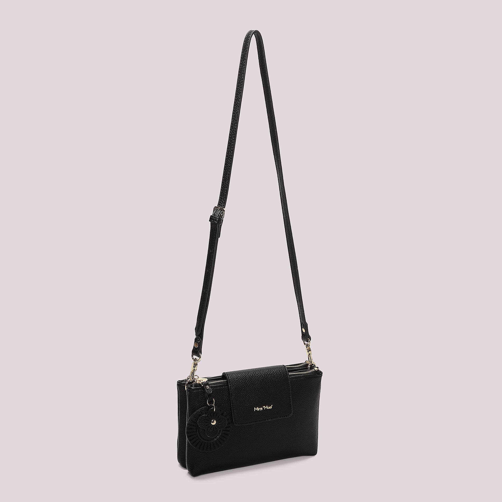 Borsa a tracolla donna rossa Mimi Mua con patta e charm floreale Nero TU | Giò Fashion