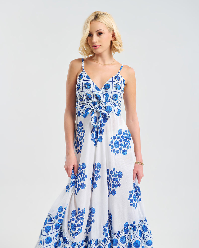 Ble Resort Collection Abito Lungo con Spallini con Conchiglie