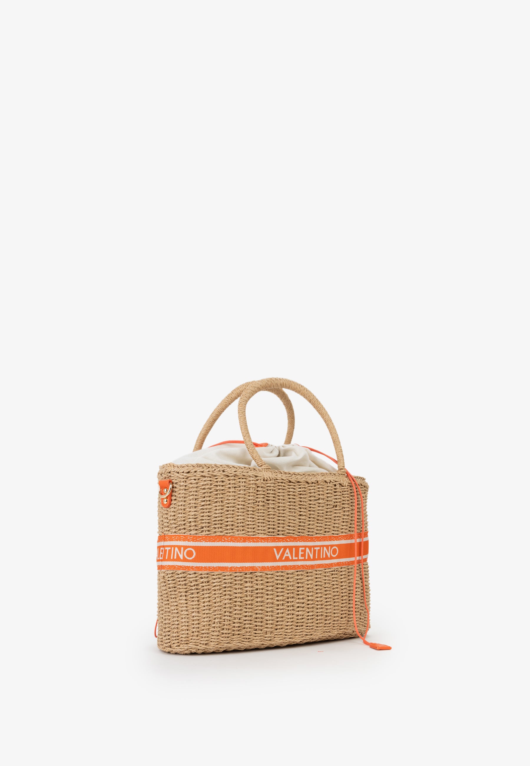 Borsa tote Mario Valentino in paglia con fascia logo e tracolla regolabile Arancione TU | Giò Fashion