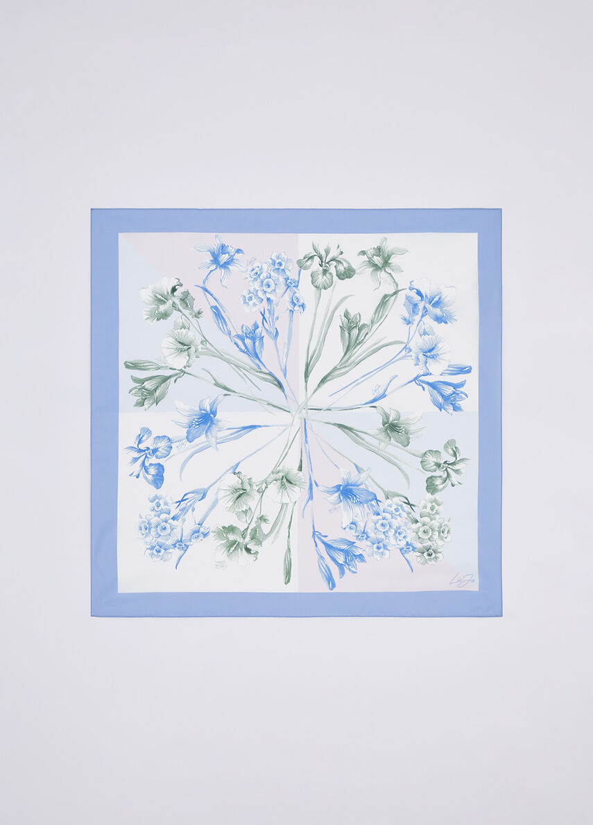 Foulard Liu Jo elegante con stampa floreale raffinata AZZURRO TU | Giò Fashion