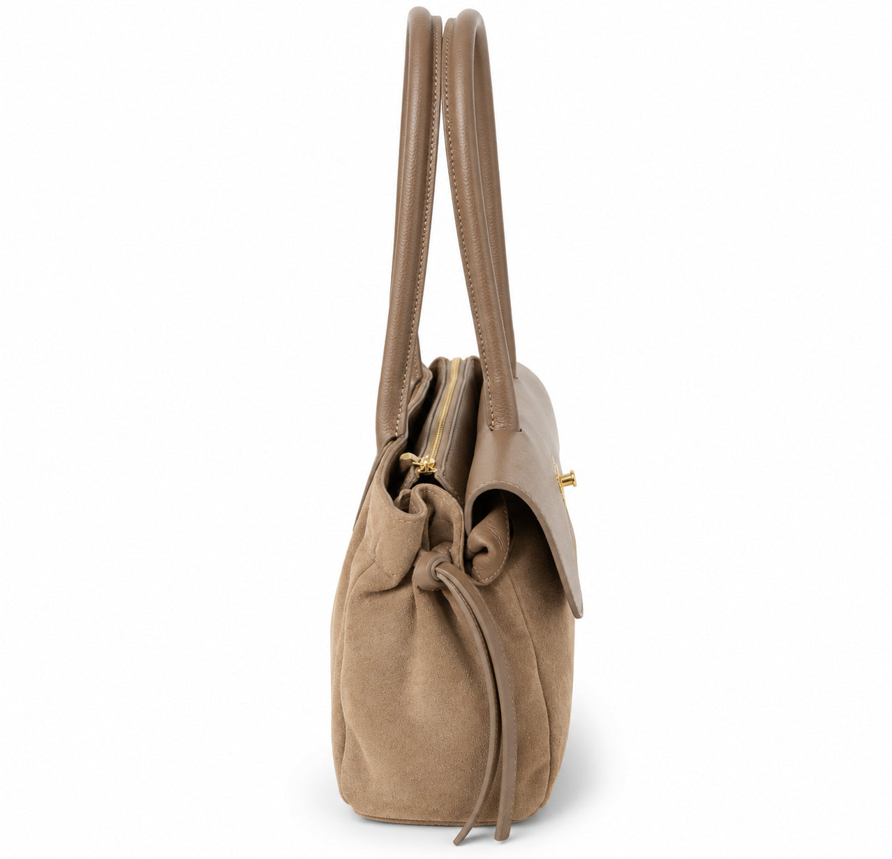 Borsa Donna Verde Militare Effetto Camoscio Trapuntata con Manici Lunghi e Dettagli Dorati