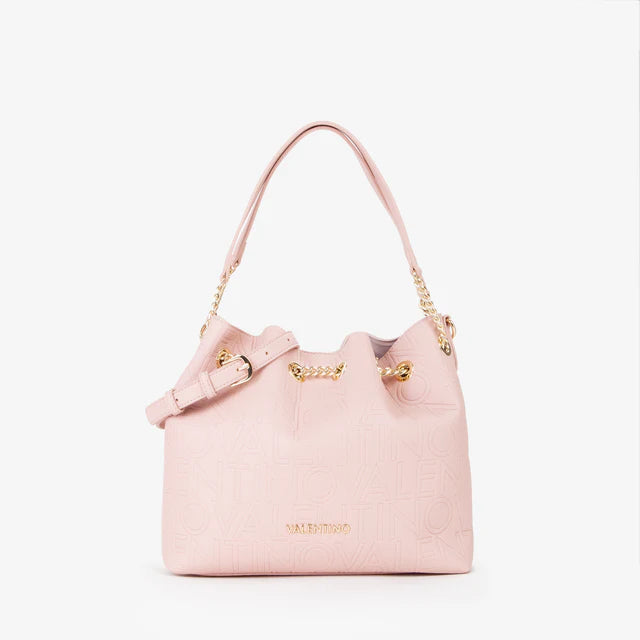 Borsa Valentino a secchiello con catena dorata e logo in rilievo
