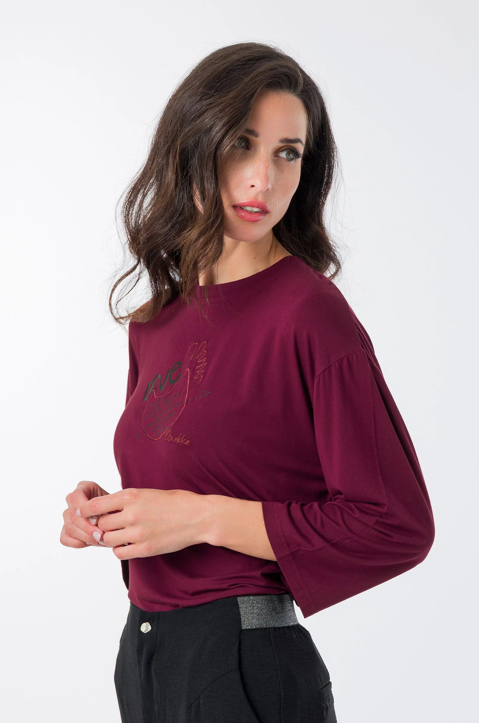 Maglia Donna Anekke a Maniche Lunghe con Illustrazione Frontale Ricamata